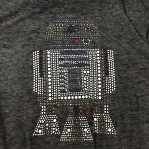 Rock & Republic Women’s Metal Studded Star Wars High Low T- Shirt Size L